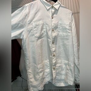 ONIA Designer men’s long sleeve shirt jacket button up in cream with tan buttons